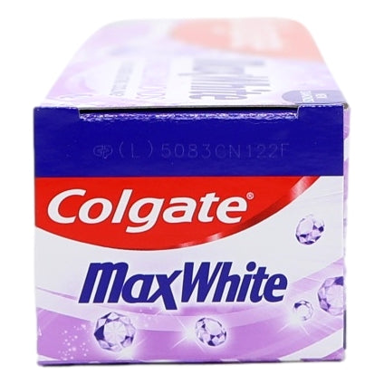 Colgate Max White toothpaste box on a white background