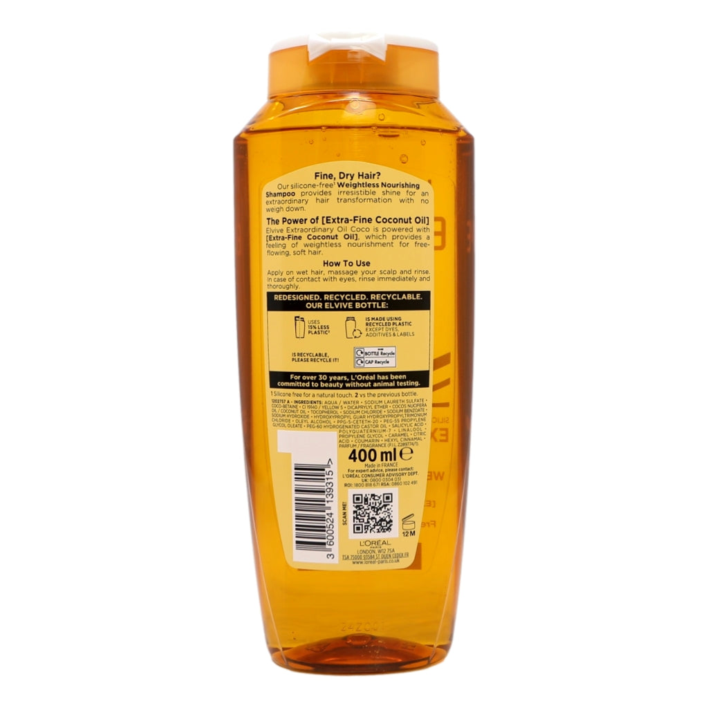 L'Oreal Elvive Shampoo 400ml Extraordinary Coconut Oil