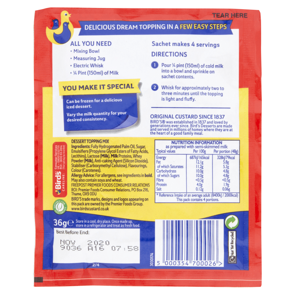 Bird'S Dream Dessert Topping 36g - UK Food & Drink - 5000354700026