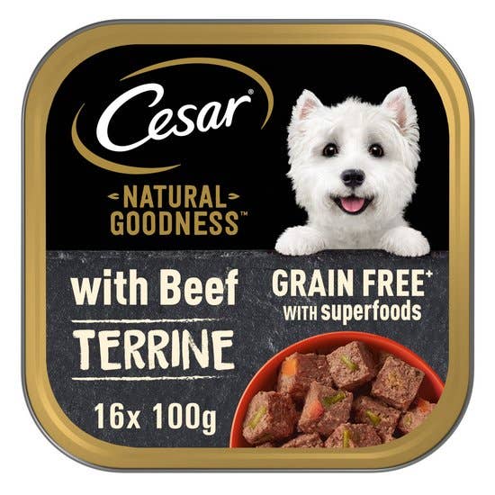 Cesar Natural Goodness Grain Free Adult Dog Food Beef Terrine Tray 100g - UK Food & Drink - 4008429165016