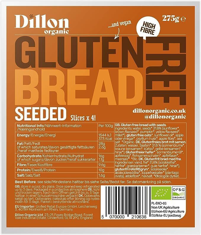 Dillon Organic Gluten Free Seeded Bread - UK Food & Drink - 5070000210636