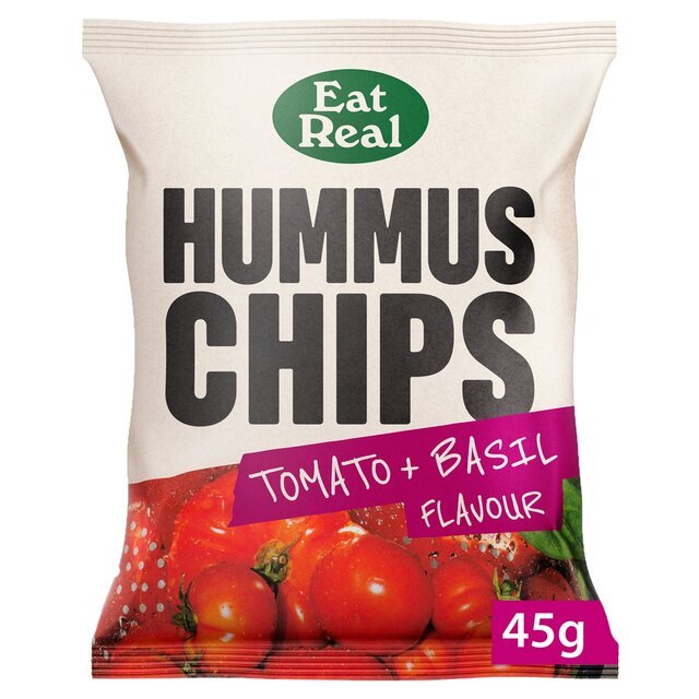 Eat Real Hummus Chips Tomato + Basil Flavour 45g - UK Food & Drink - 5060878780539