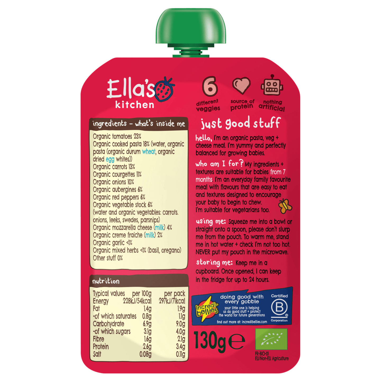 Ella's Kitchen Organic Veggie Lasagne Baby Pouch 7+ Months 130g - UK Food & Drink - 5060107335127