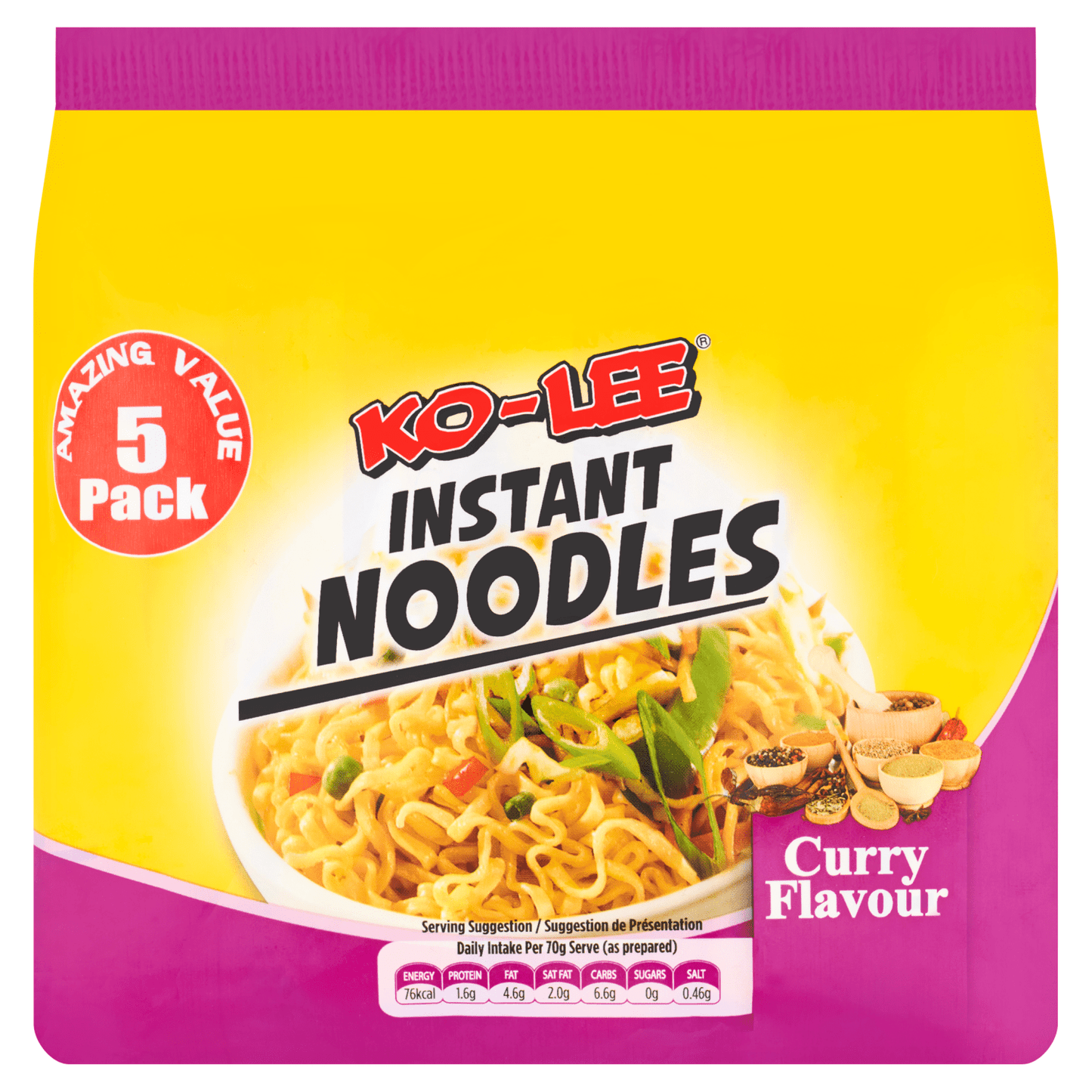 Ko - Lee Curry Flavour Instant Noodles 5 x 70g - UK Food & Drink - 5023751000933