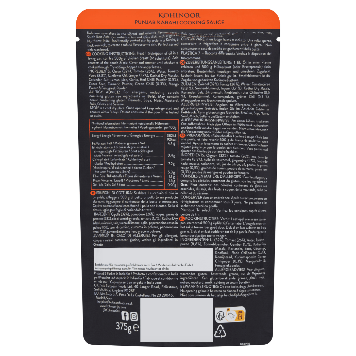 Kohinoor Karahi Cooking Sauce 375g - UK Food & Drink - 8901047619205