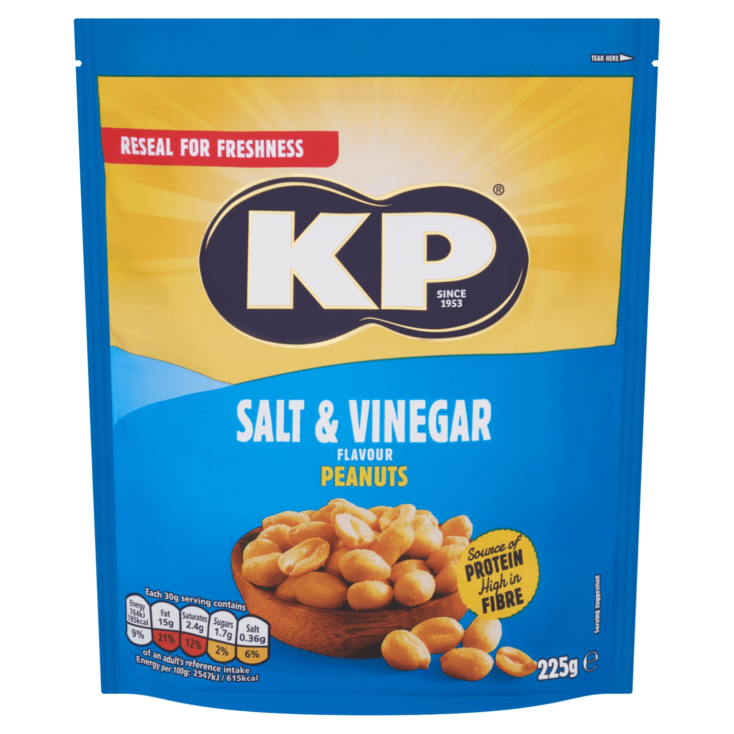KP Salt & Vinegar Flavour Peanuts 225g - UK Food & Drink - 5000237124673