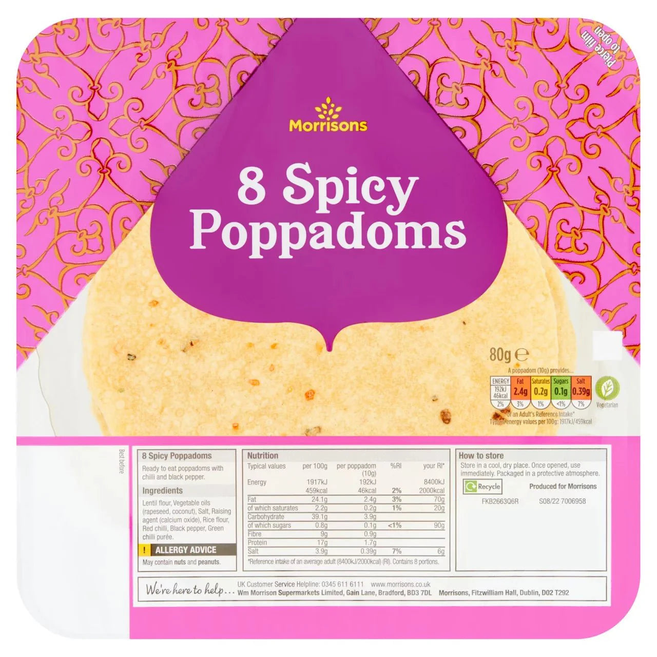 Morrisons Poppadoms Spicy 8 pack - UK Food & Drink - 5010251603818