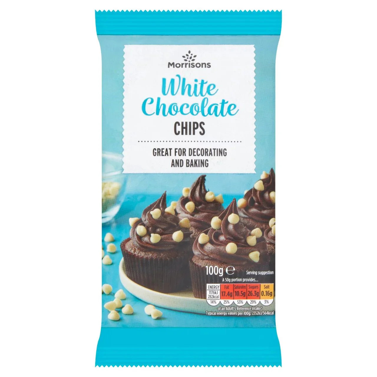 Morrisons White Chocolate Chips 100g - UK Food & Drink - 5010251521518