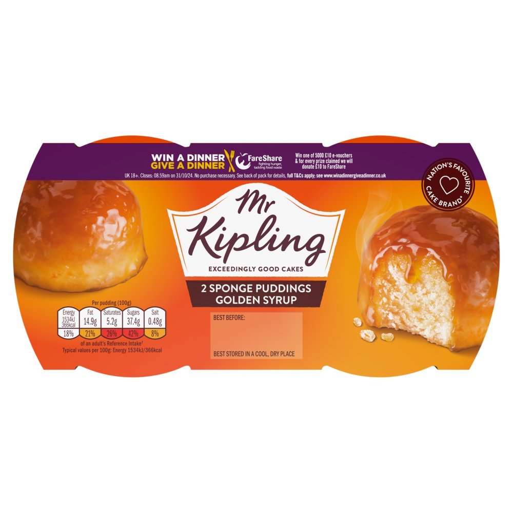 Mr Kipling Sponge Puddings Golden Syrup 2 x 95g - UK Food & Drink - 5000221506720