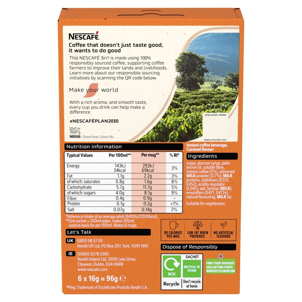 Nescafé 3 in 1 Caramel 6 x 16g (96g) - UK Food & Drink - 8445291282223