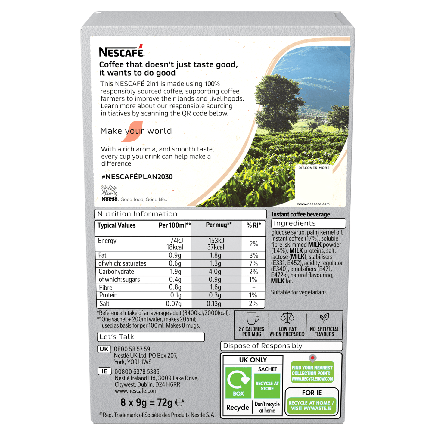 Nescaf≈Ω 2 in 1 8 x 9g (72g) - UK Food & Drink - 8445291304604