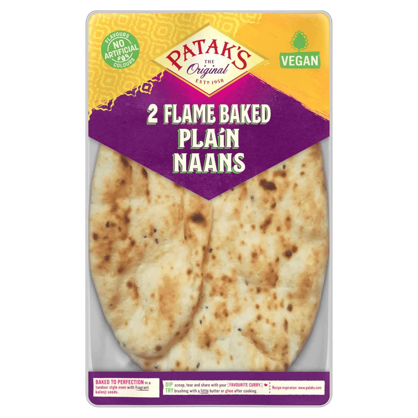 Patak's the Original 2 Flame Baked Plain Naans - UK Food & Drink - 5010338301651