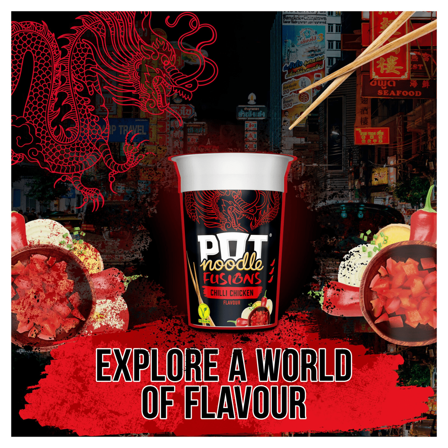 Pot Noodle Fusions Instant Snack Chilli Chicken 100 g - UK Food & Drink - 8720182064387