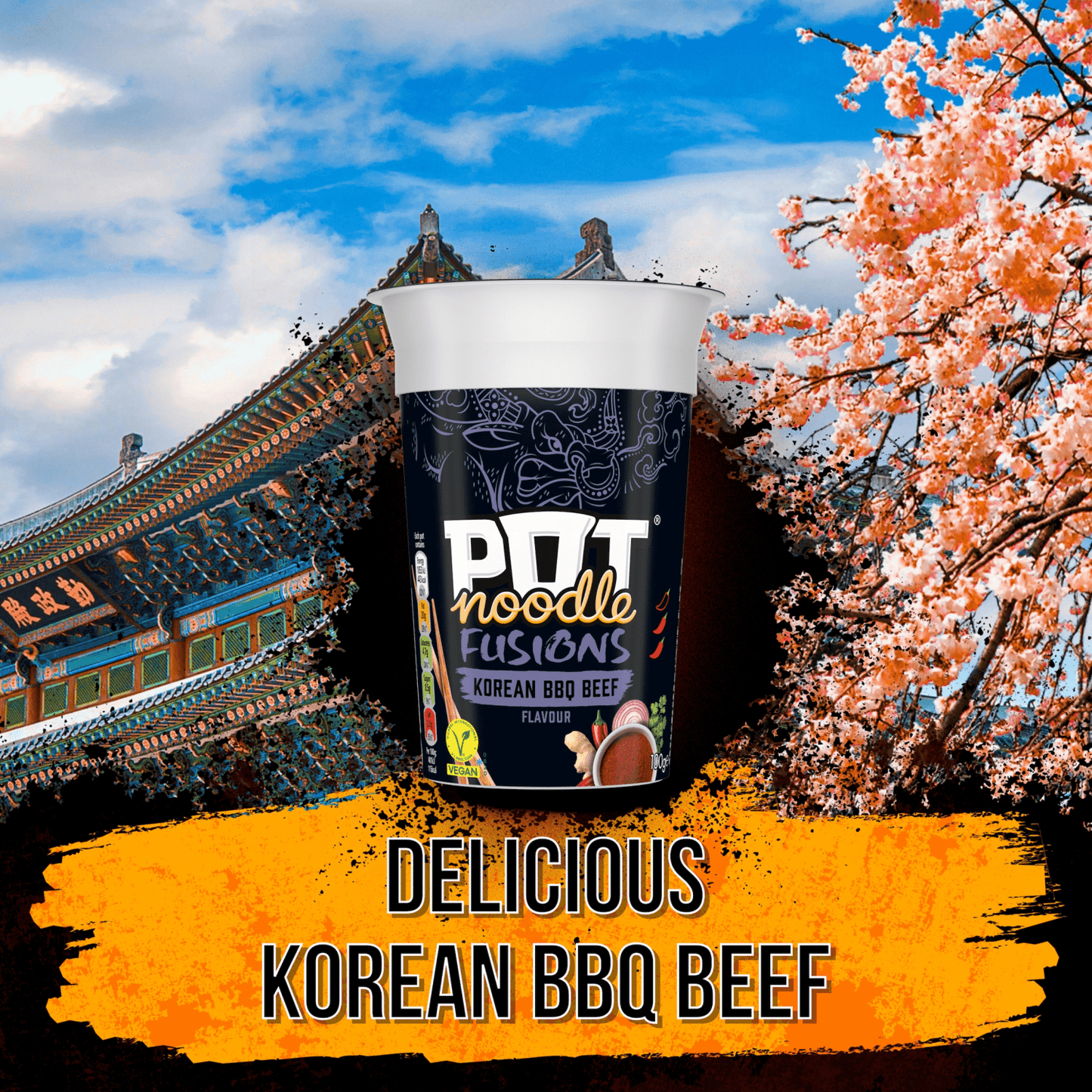 Pot Noodle Fusions Instant Snack Korean BBQ Beef 100 g - UK Food & Drink - 8720182823397