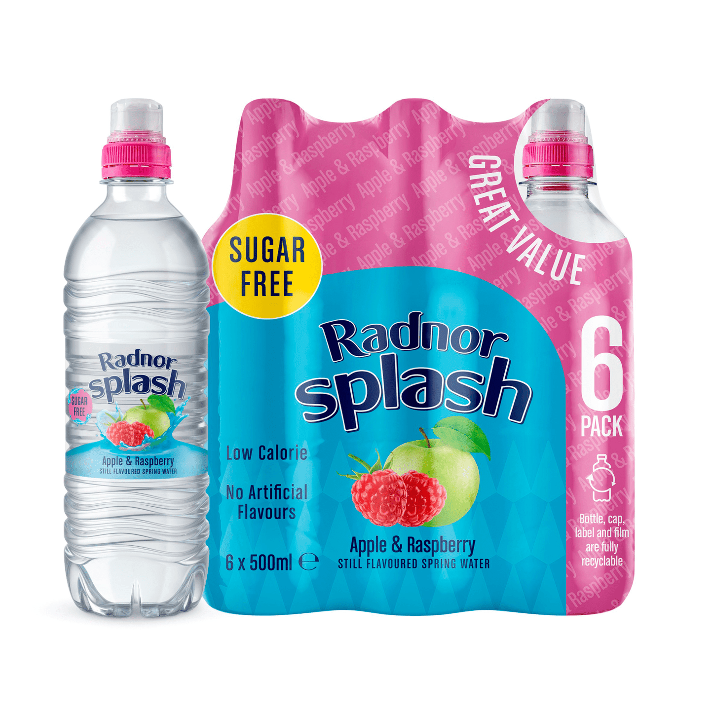 Radnor Splash Apple & Raspberry Still Flavoured Spring Water 6 x 500ml - UK Food & Drink - 5026109009770