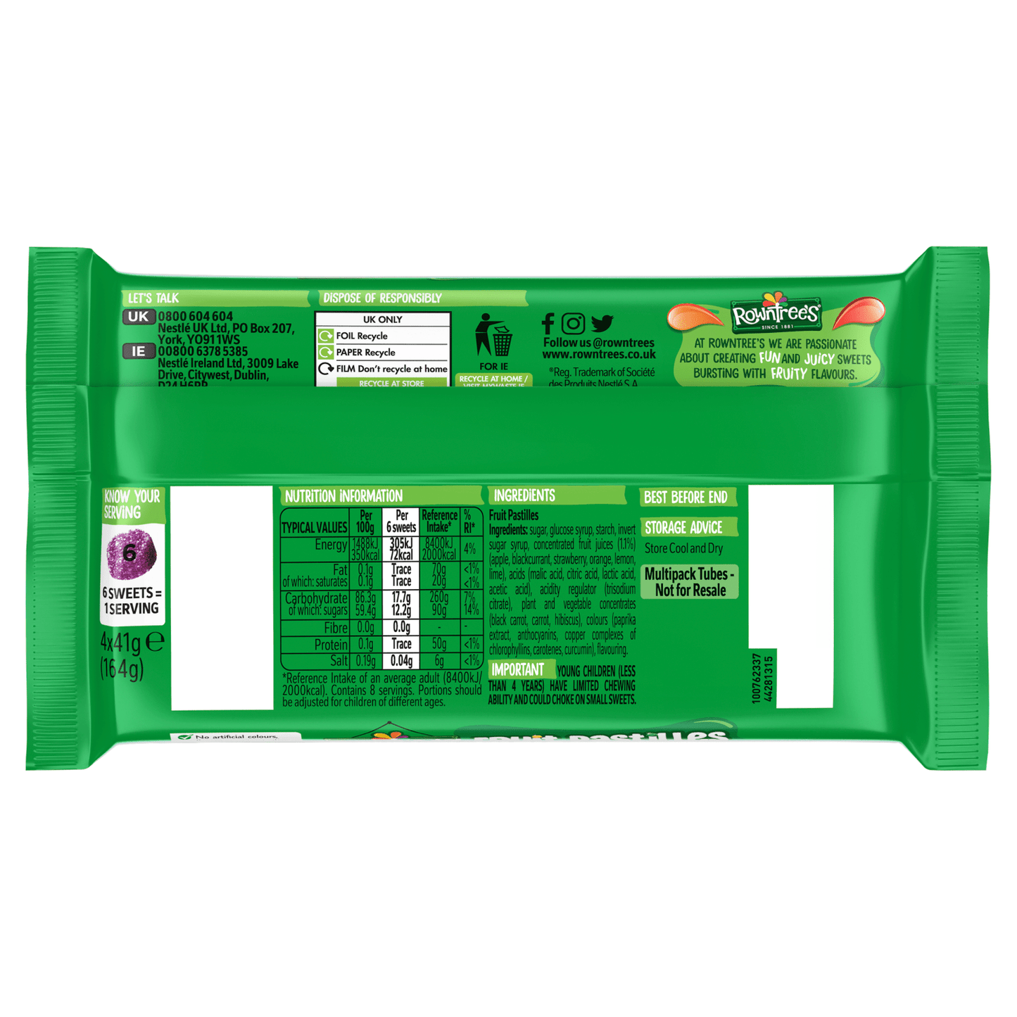 Rowntree's Fruit Pastilles Tubes 4 x 41g (164g) - UK Food & Drink - 8445291194823