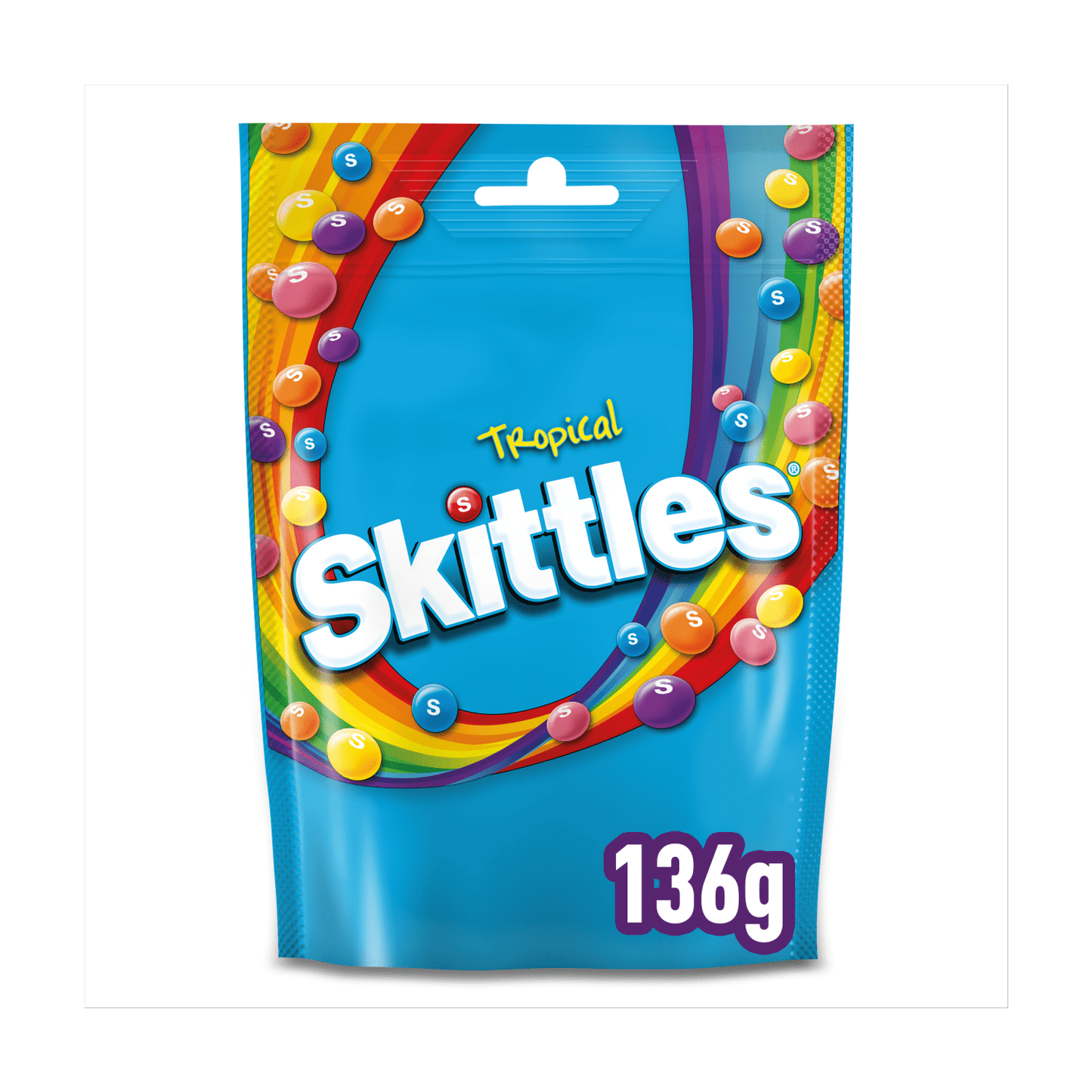Skittles Vegan Chewy Sweets Tropical Fruit Flavoured Pouch Bag 136g - UK Food & Drink - 4009900546126