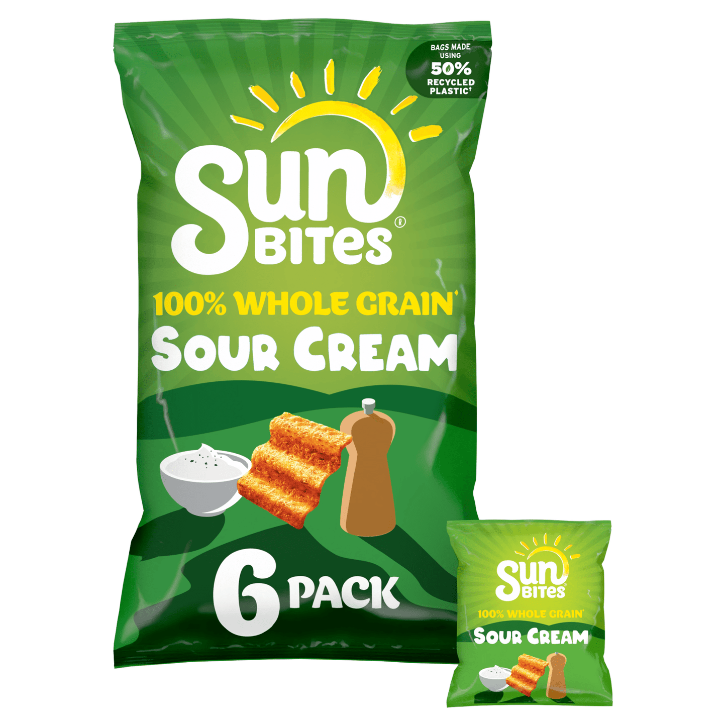 Sunbites Sour Cream & Cracked Black Pepper Multipack Snacks Crisps 6x25g - UK Food & Drink - 5000328435756
