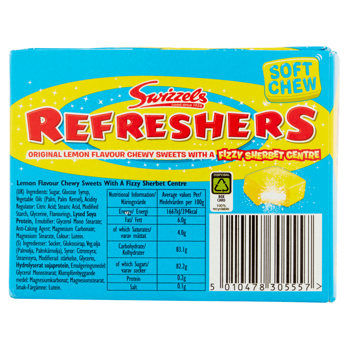 Swizzels Refreshers Lemon Flavour with Fizzy Sherbet Centre 43g - UK Food & Drink - 5010478440234
