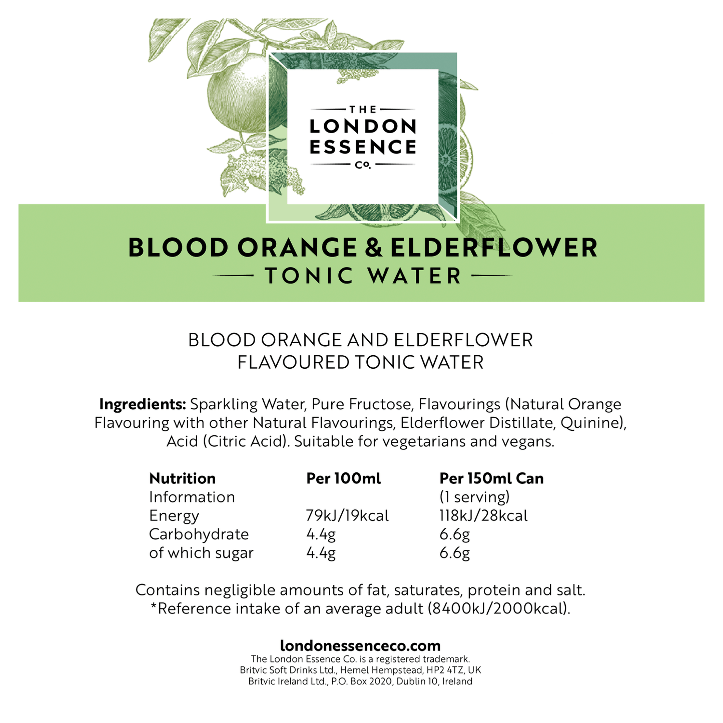 The London Essence Co. Blood Orange & Elderflower Tonic Water 6 x 150ml - UK Food & Drink - 5010102241114