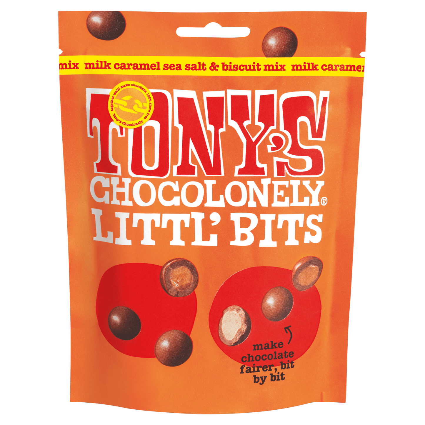 Tony's Chocolonely Littl' Bits Milk Caramel Sea Salt & Biscuit Mix 100g - UK Food & Drink - 8719956494437