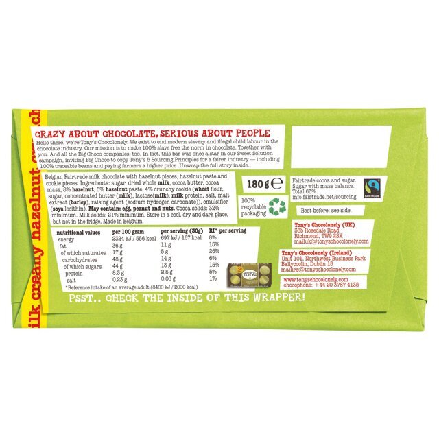 Tony's Creamy Hazelnut Crunch Chocolate Bar 180g - UK Food & Drink - 8719956496646