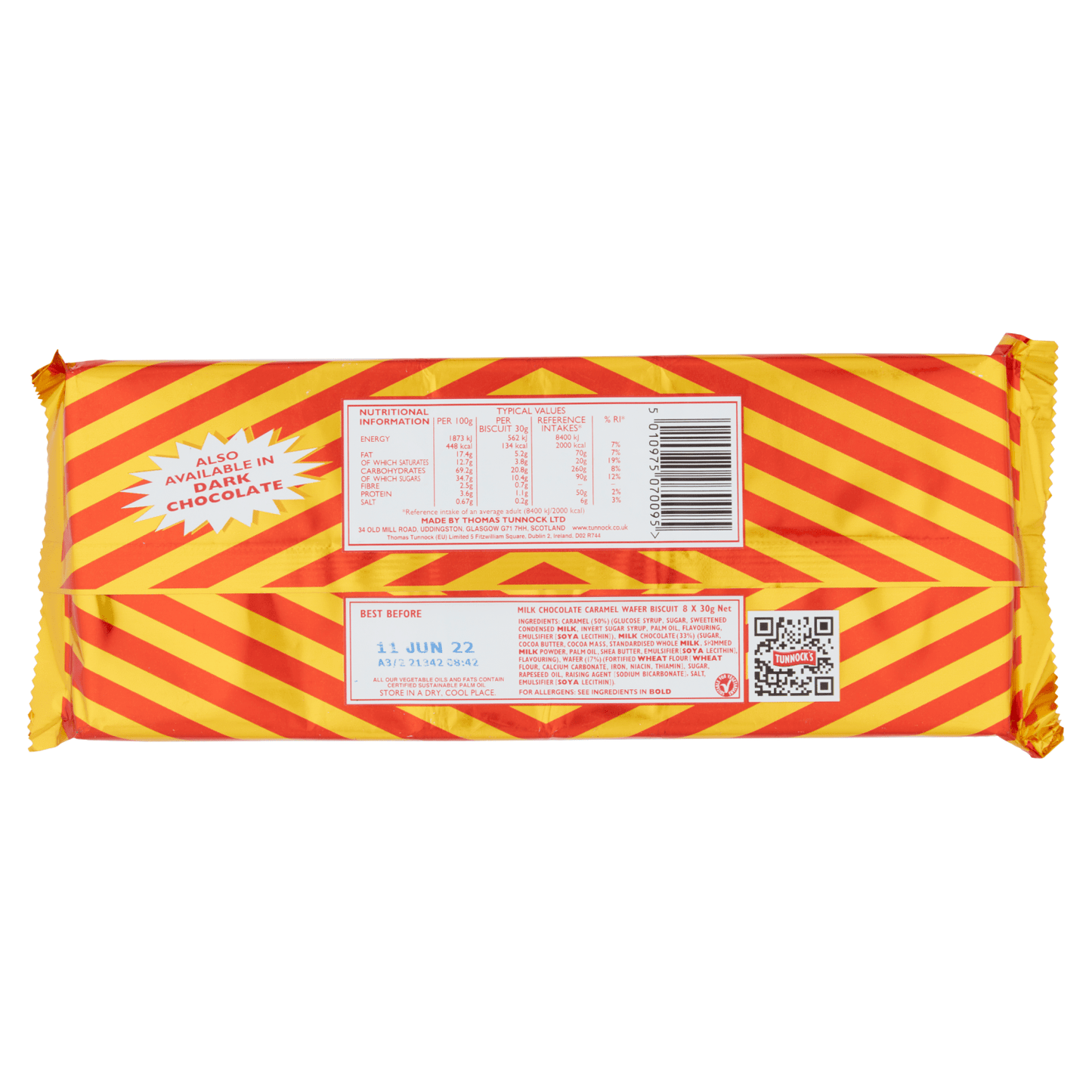 TUNNOCK'S Caramel Wafer Biscuits 8 x 30g - UK Food & Drink - 5010975070095