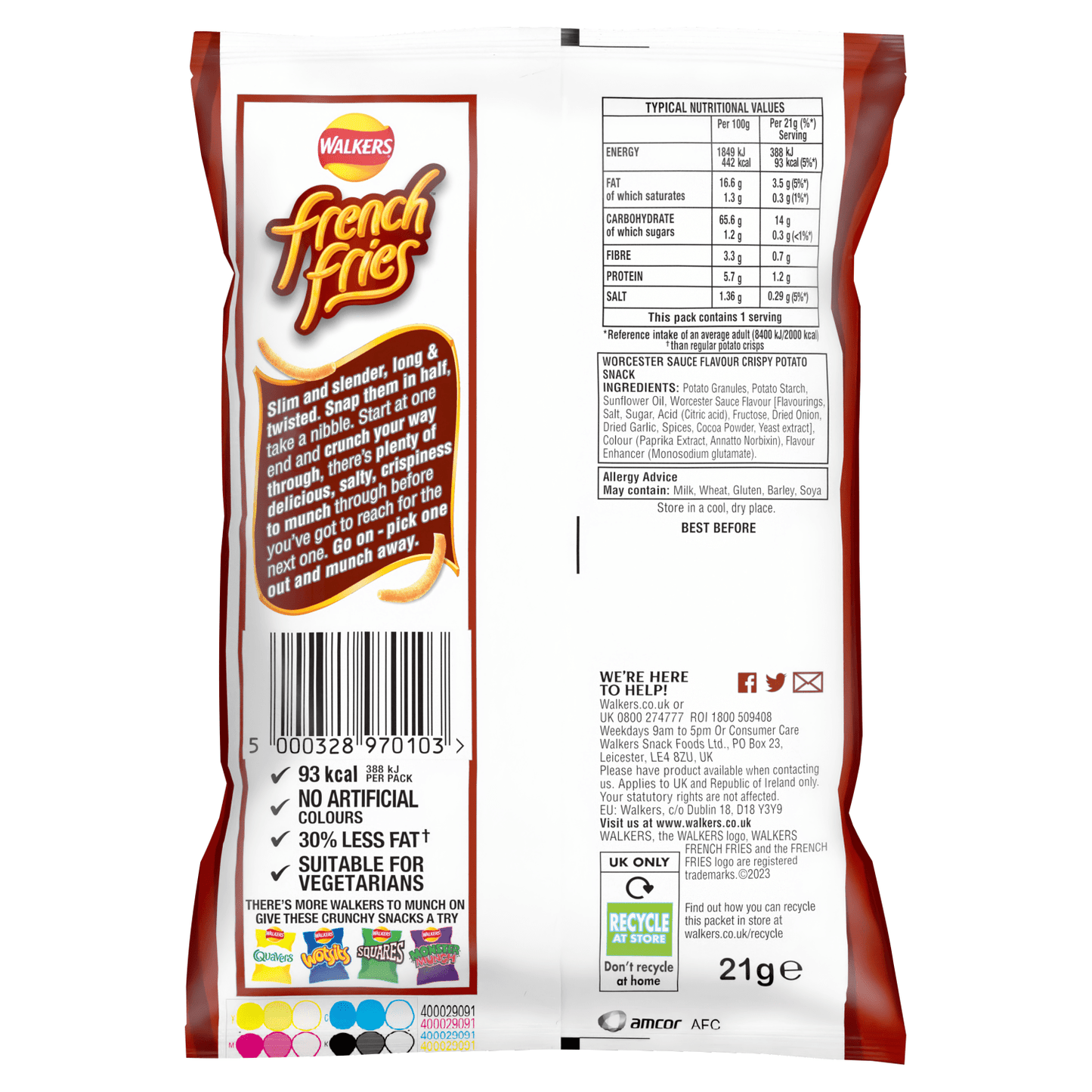 Walkers French Fries Worcester Sauce Snacks Crisps 21g - UK Food & Drink - 5000328970103