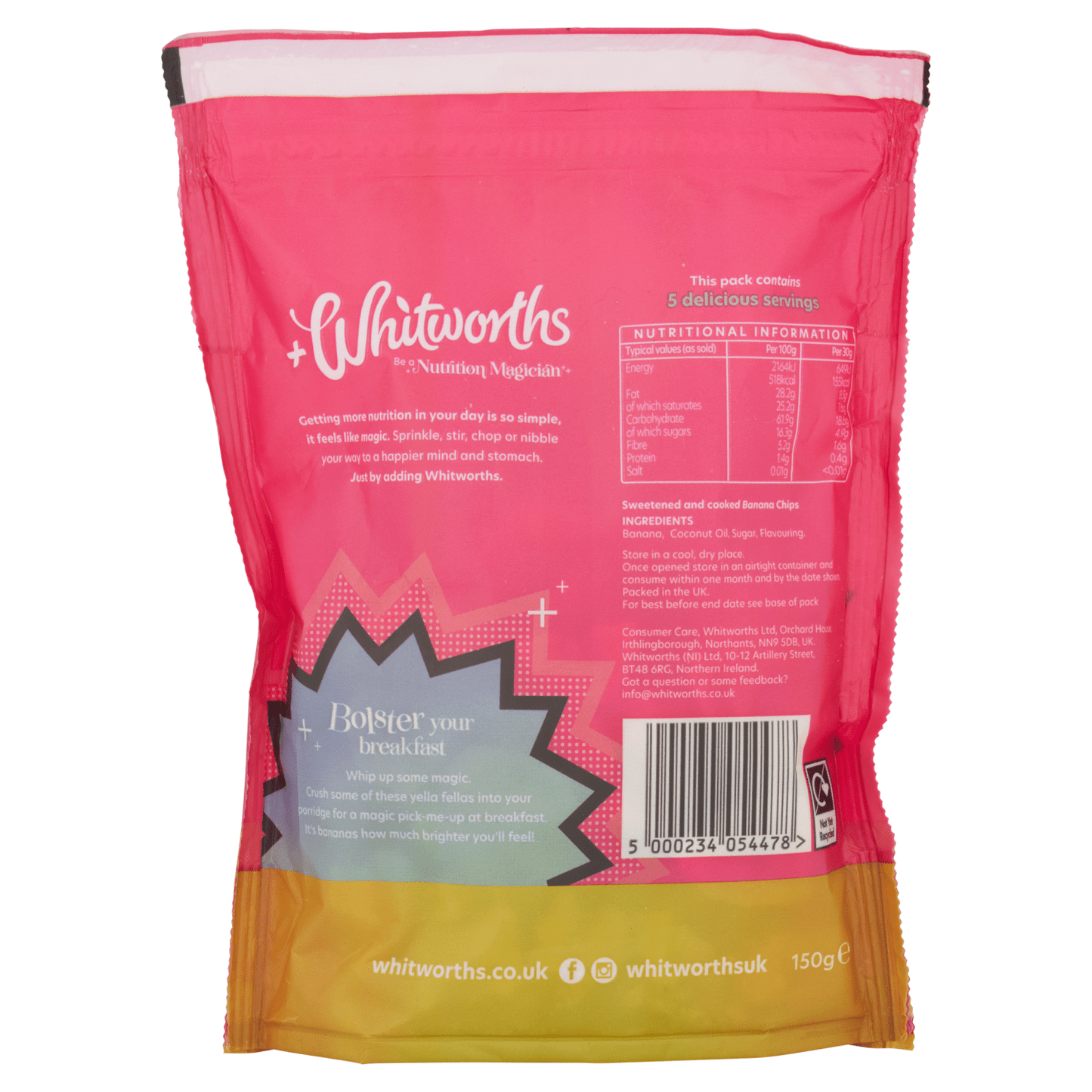 Whitworths Brilliant Banana Chips 150g - UK Food & Drink - 5000234054478
