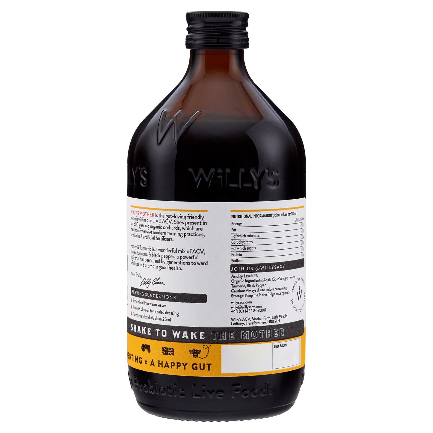 Willy's ACV Organic Probiotic Live Apple Cider Vinegar 500ml - UK Food & Drink - 5060655701030