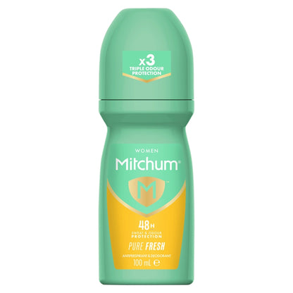 Mitchum deodorant spray bottle on a white background