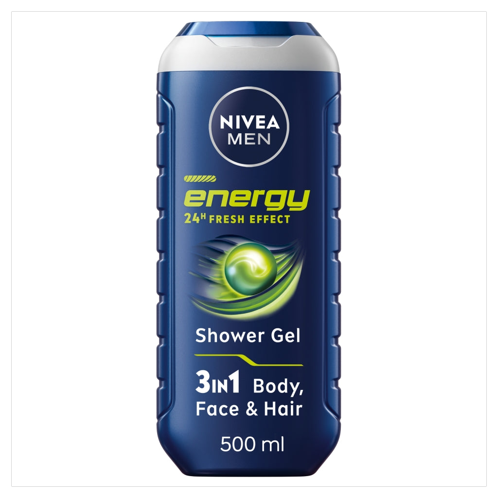 Nivea Men Energy shower gel bottle on a white background