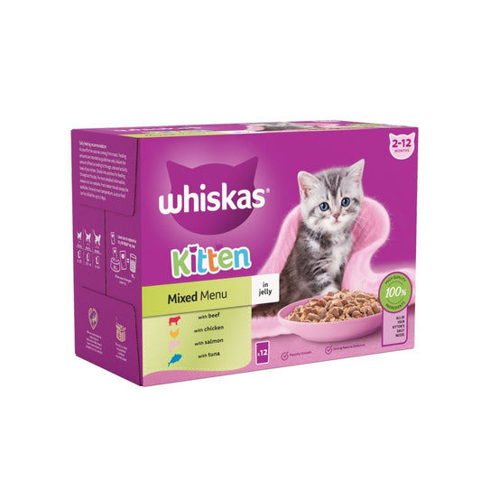 Buy Whiskas 2-12 Months Kitten Wet Cat Food Pouches Mixed Menu In Jelly online at Intamarque Wholesale – Trusted FMCG distributor