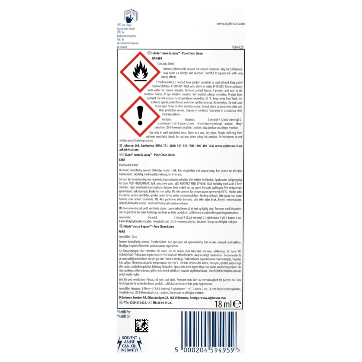 Glade Sense & Spray Holder 18ml Clean Linen