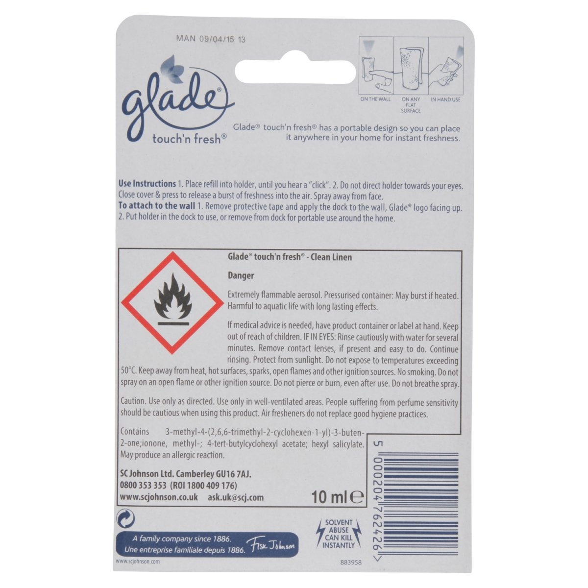 Glade Touch & Fresh Holder 10ml Clean Linen