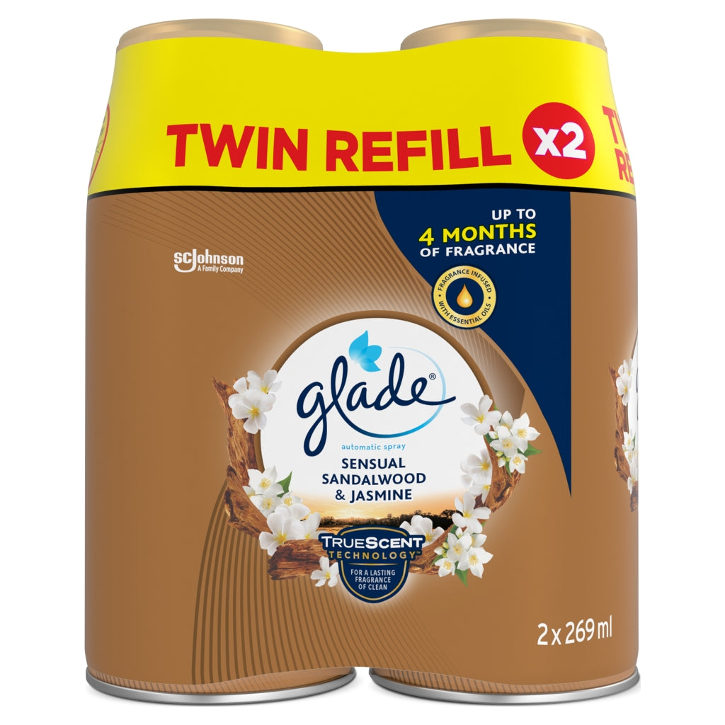 Buy Glade Double Autospray Refill 2x269ml Sandalwood and Jasmin online at Intamarque Wholesale – Trusted FMCG distributor