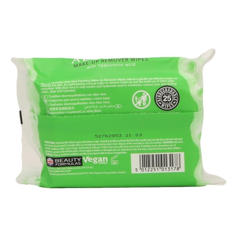 Beauty Formulas Foaming Make-Up Remover Wipes 25's Aloe Vera