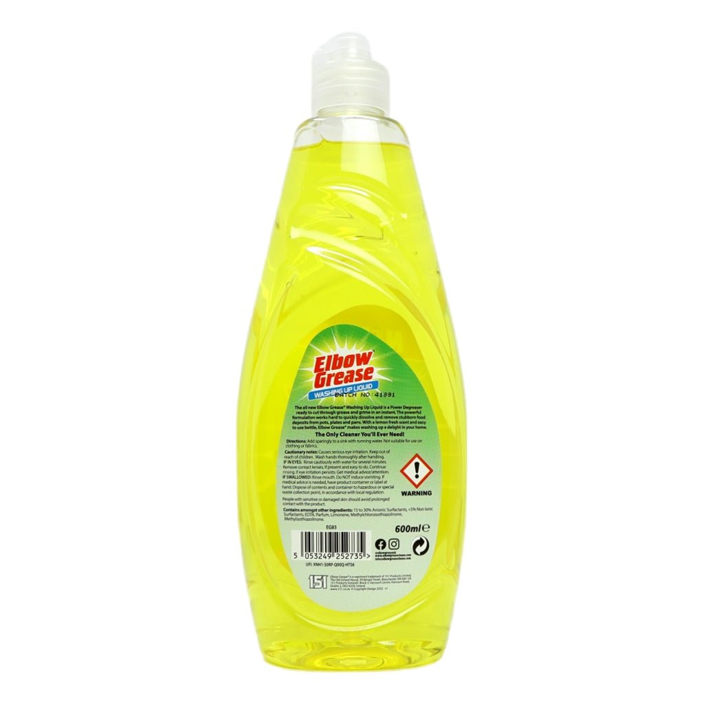 Elbow Grease Washing Up Liquid 600ml Lemon - Intamarque - Wholesale 5053249252735