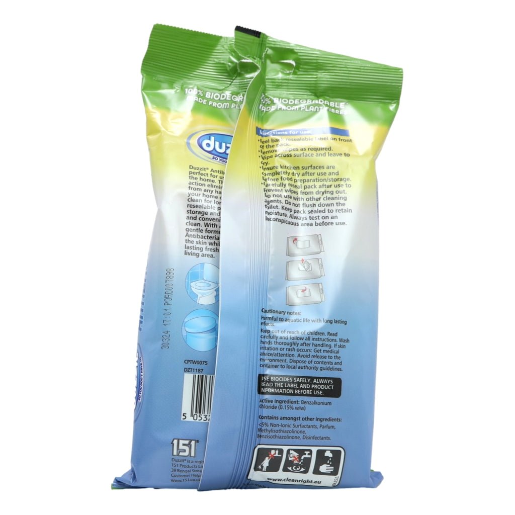 Duzzit Biodegradable Anti Bac Wipes 50 Pack Clean & Fresh - Intamarque - Wholesale 5053249260471