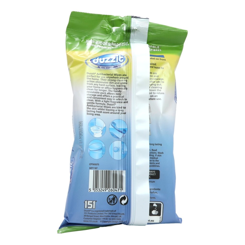 Duzzit Biodegradable Anti Bac Wipes 50 Pack Clean & Fresh - Intamarque - Wholesale 5053249260471