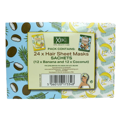 XHC Hair Mask Sheets - Coconut - Mixed case (12 Banana & 12 Coconut)