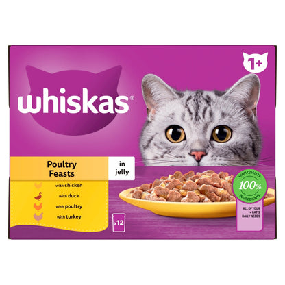 Buy Whiskas 1+ Adult Wet Cat Food Pouches Poultry Feasts In Jelly online at Intamarque Wholesale – Trusted FMCG distributor