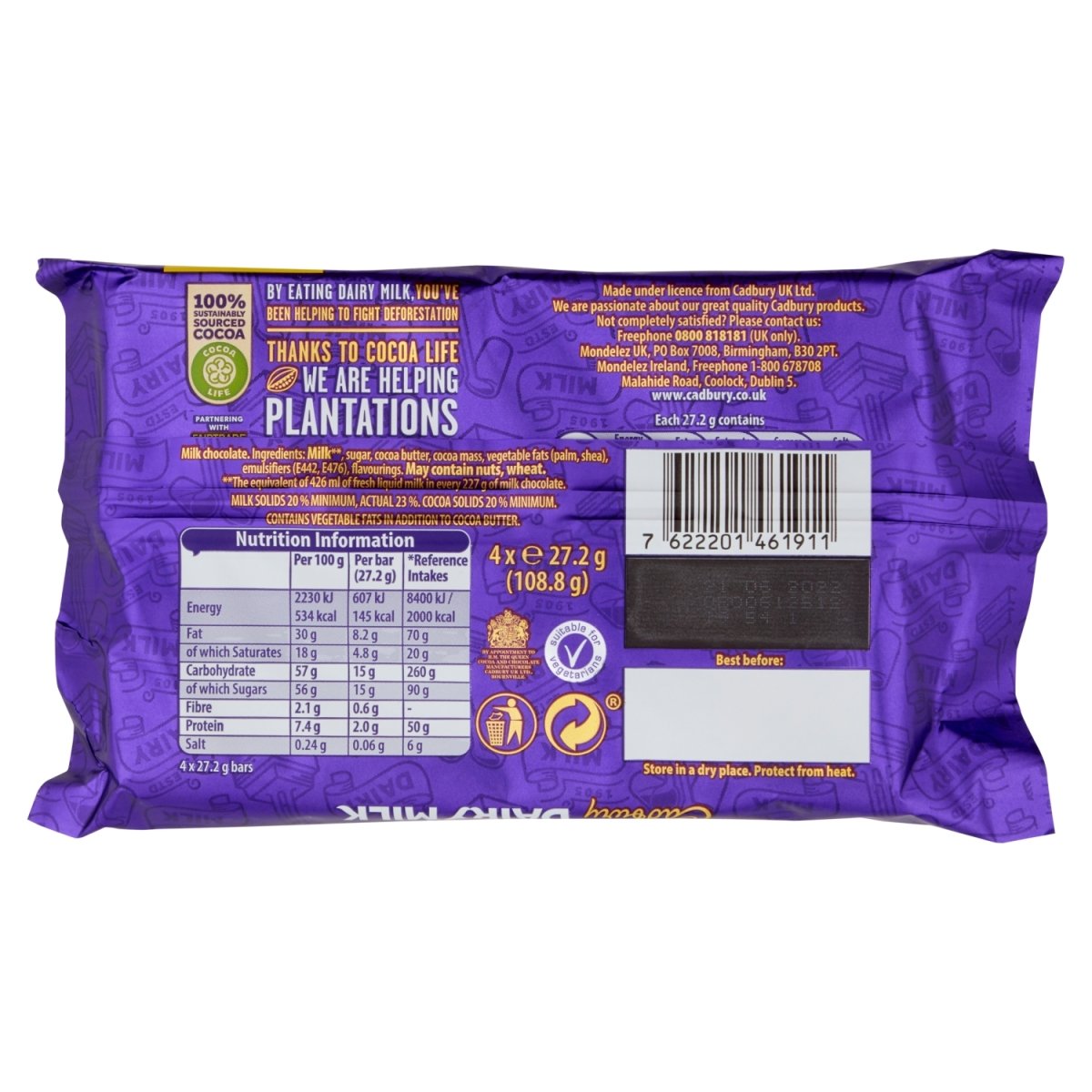 Cadbury Dairy Milk 4Pk 108.8G