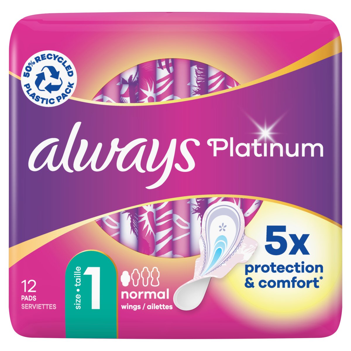 Always Platinum 12s Normal Size 1 Sanitary Towels Wings SP