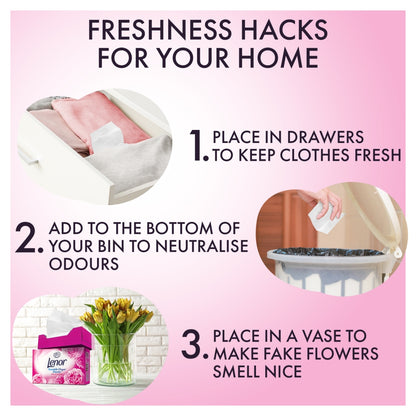 Advertisement for freshness hacks using a product on a pink background