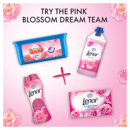 Lenor laundry products on a pink background with floral elements