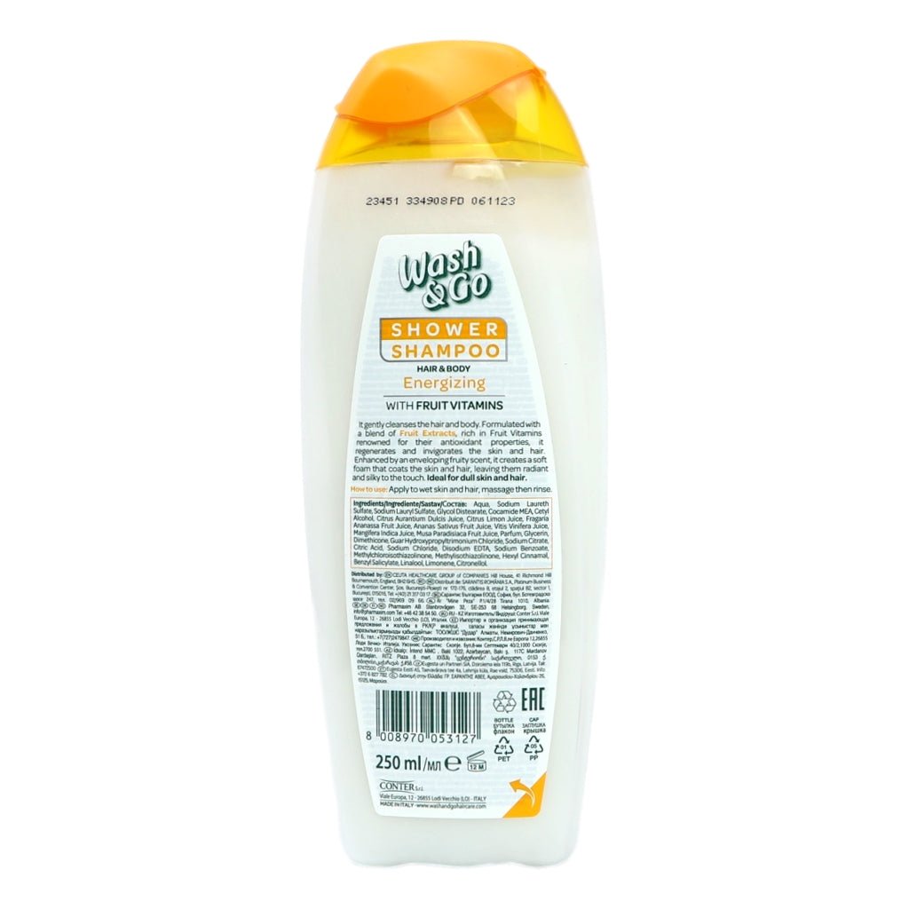 Wash & Go Shower Shampoo Hair & Body 250ml Energising