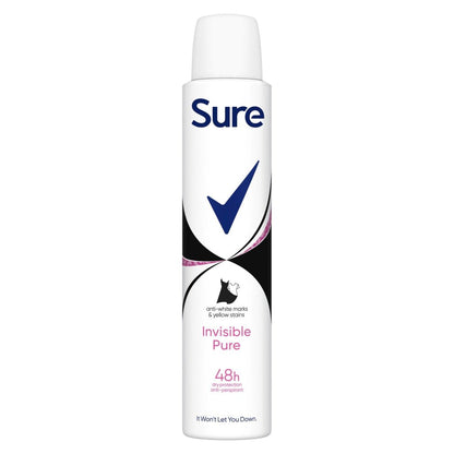 Sure Female Anti Perspirant Aerosol 200ml Invisible Pure