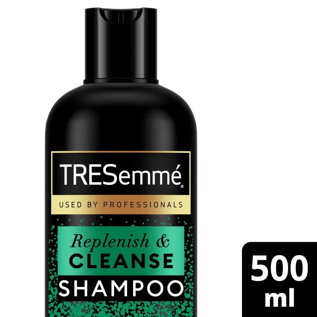 TRESemmé shampoo bottle with label on a white background