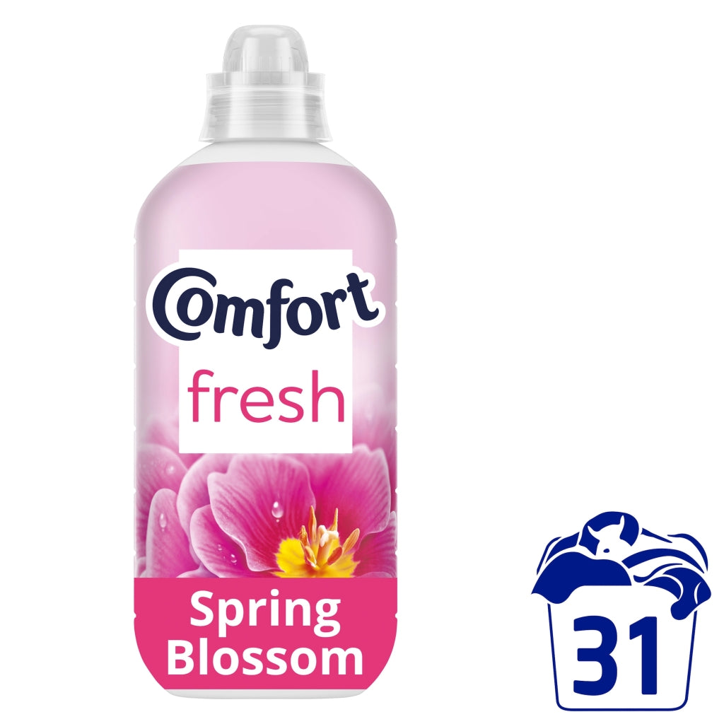 Comfort fresh Spring Blossom fabric softener bottle on a white background